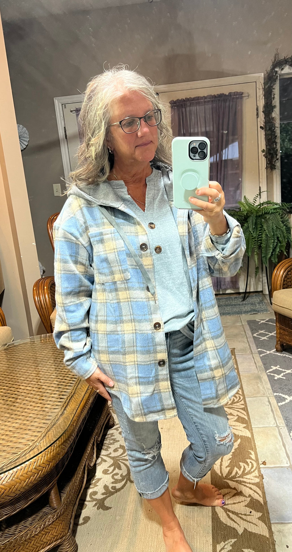 Plaid Dropped Shoulder Hooded Longline Flannel Jacket - 4 colors