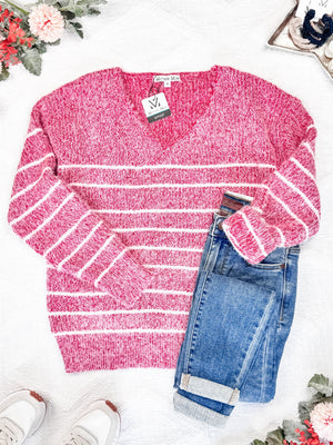 Cozy Striped Sweater - Red by Michelle Mae