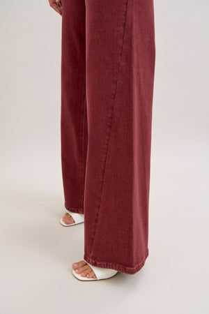 Judy Blue High Waist Retro Wide Leg with Twisted Seams Burgundy