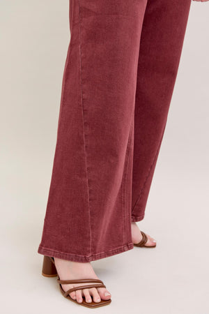 Judy Blue High Waist Retro Wide Leg with Twisted Seams Burgundy