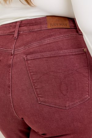 Judy Blue High Waist Retro Wide Leg with Twisted Seams Burgundy