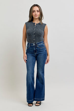 Judy Blue High Waist Petite Trouser Flare Jeans Dark Wash