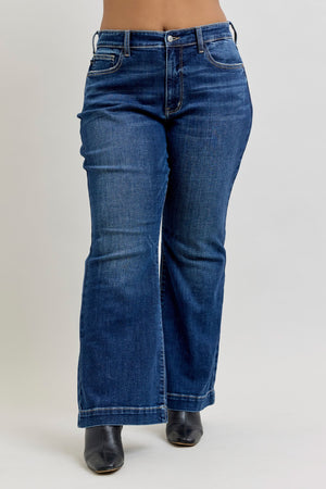 Judy Blue High Waist Petite Trouser Flare Jeans Dark Wash