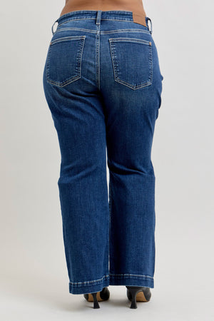 Judy Blue High Waist Petite Trouser Flare Jeans Dark Wash