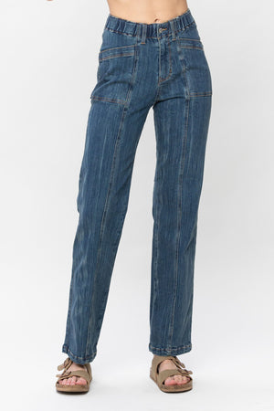 Judy Blue High Rise Elastic Waist Vintage Straight Leg Jeans