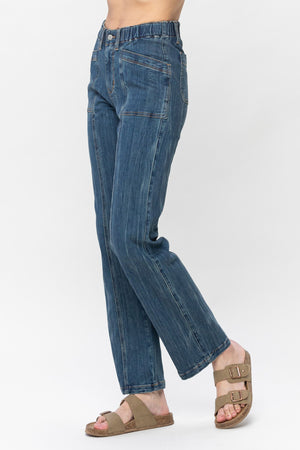 Judy Blue High Rise Elastic Waist Vintage Straight Leg Jeans