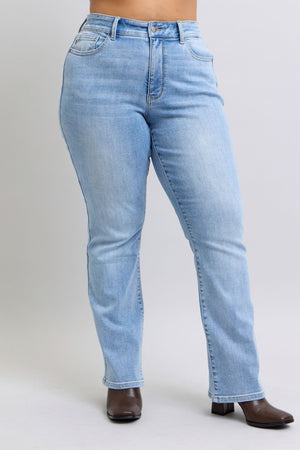 Judy Blue Mid Rise Brushed Thermal Bootcut Light Wash Jeans