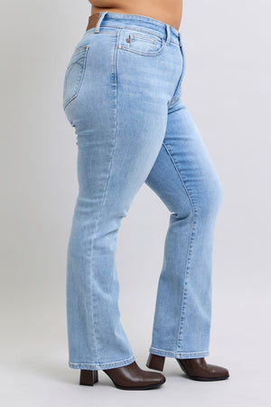 Judy Blue Mid Rise Brushed Thermal Bootcut Light Wash Jeans