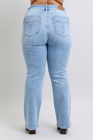 Judy Blue Mid Rise Brushed Thermal Bootcut Light Wash Jeans