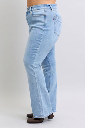 Judy Blue Mid Rise Brushed Thermal Bootcut Light Wash Jeans