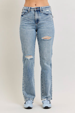 Judy Blue High Waist Rigid Magic Distressed Slim Straight Leg Jeans