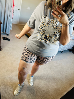 Leopard Ribbed Biker Shorts