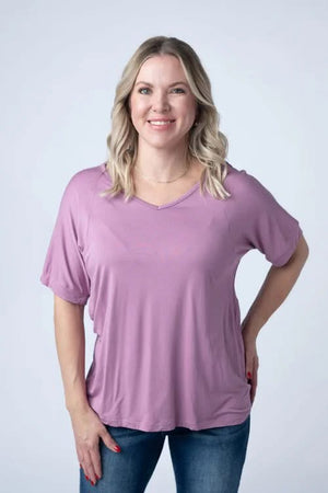 Bamboo V Neck Tee - Pink by Michelle Mae