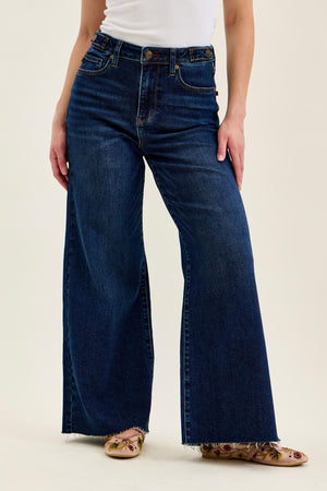 Judy Blue High Waist PETITE Retro Wide Leg with Adjustable Tab Waistband & Raw Hem Jeans
