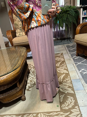 Wide Leg Ruffle Trim Pants in Dusty Purple