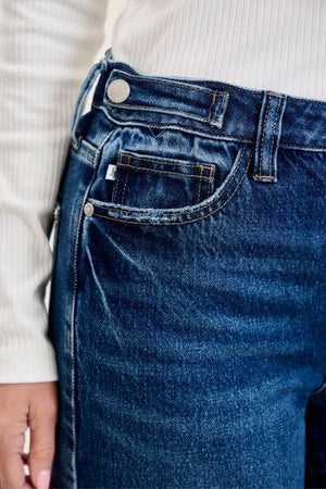 Judy Blue High Waist Rigid Magic Column Adjustable Waistband Tabs Straight Leg Destructed Jeans