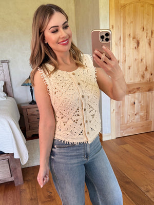 Crochet Sleeveless Cardigan In Natural