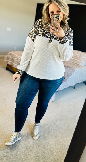 White Leopard Waffle Knit Top