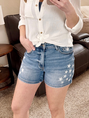 Judy Blue High Waist Slim Jean Short with Star Splatter