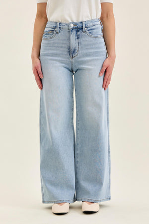 Judy Blue High Waist PETITE Tummy Control Retro Wide Leg with Curvy Coin Pocket Jeans
