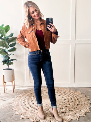Judy Blue Stretchy Denim Jacket In Rich Toffee