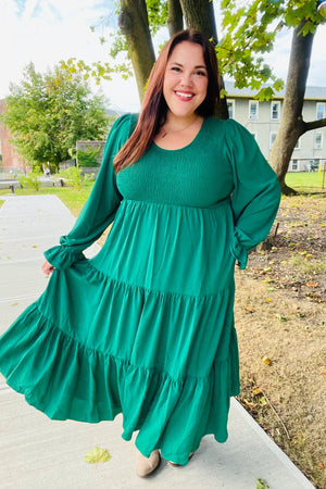 Beautiful You Green Smocked Ruffle Sleeve Maxi Dress