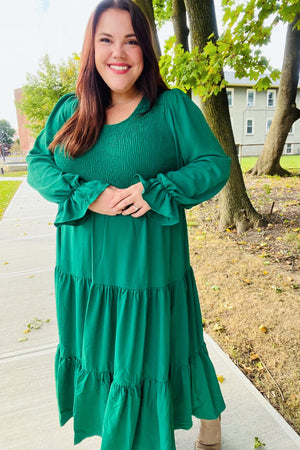 Beautiful You Green Smocked Ruffle Sleeve Maxi Dress