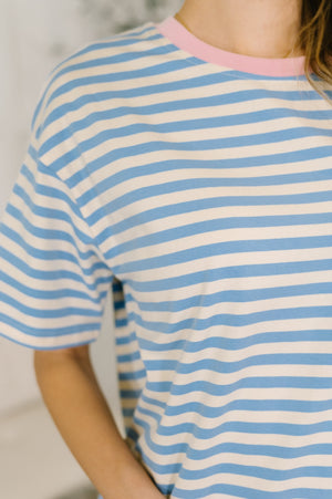 I Think I'm in Love Round Neck Loose Tee in Blue and Pink