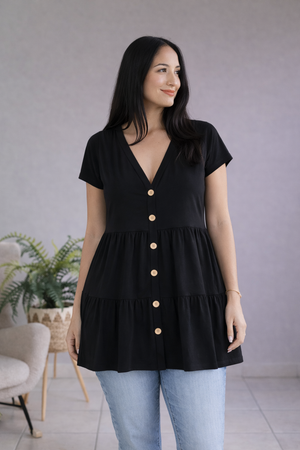 Cloudbound Babydoll Button Top Black