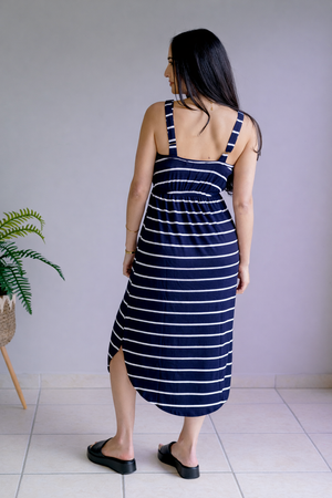 Reagan Ribbed Stripe Dress Navy by Michelle Mae