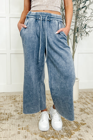 Zenana In or Out Wide Leg Cropped Pants Blue Grey