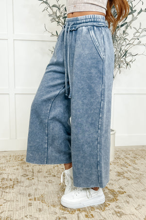 Zenana In or Out Wide Leg Cropped Pants Blue Grey