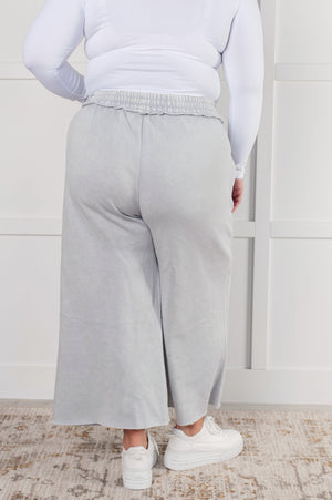 Zenana Wide Leg Mineral Wash Cropped Pants in Light Grey