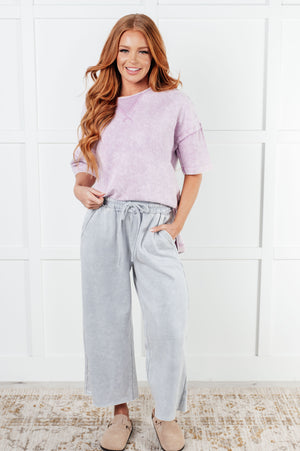 Zenana Wide Leg Mineral Wash Cropped Pants in Light Grey