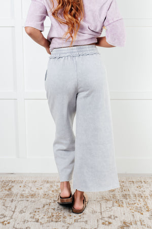 Zenana Wide Leg Mineral Wash Cropped Pants in Light Grey