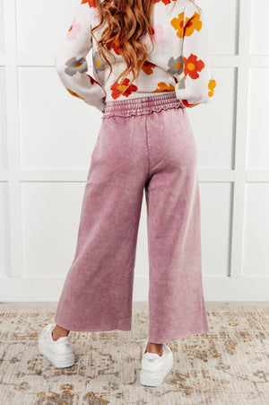 Zenana Wide Leg Mineral Wash Cropped Pants in Light Rose