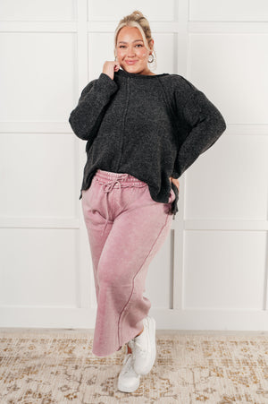 Zenana Wide Leg Mineral Wash Cropped Pants in Light Rose