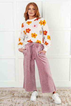 Zenana Wide Leg Mineral Wash Cropped Pants in Light Rose