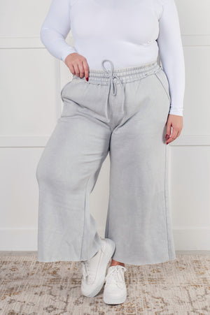 Zenana Wide Leg Mineral Wash Cropped Pants in Light Grey