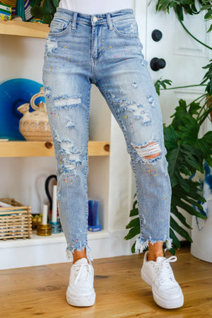 Judy Blue High Waist Party Paint Splatter Boyfriend Jeans