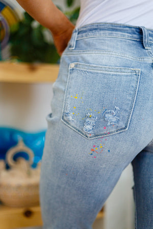 Judy Blue High Waist Party Paint Splatter Boyfriend Jeans