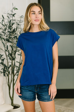 It Starts Here Basic Rolled Sleeve Tee in Lt Navy