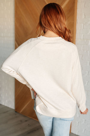 Zenana It's The Little Things Relaxed Scuba Pullover in Beige