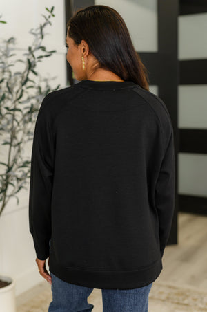 Zenana It's The Little Things Relaxed Scuba Pullover in Black