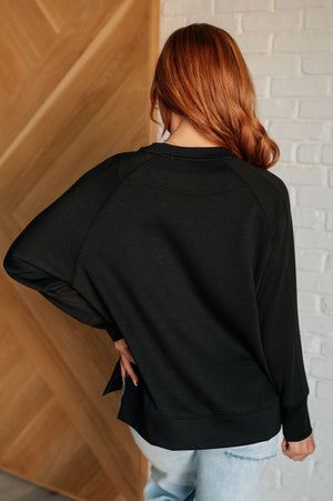 Zenana It's The Little Things Relaxed Scuba Pullover in Black