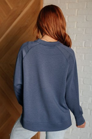 Zenana It's The Little Things Relaxed Scuba Pullover in Blue Indigo