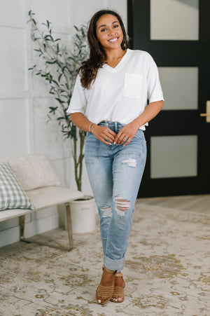 Judy Blue High Waist Patch Pocket Distressed Boyfriend Jeans