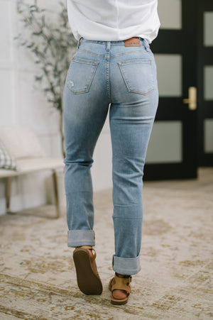 Judy Blue High Waist Patch Pocket Distressed Boyfriend Jeans