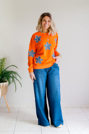 Groovy Denim Bloom Sweatshirt