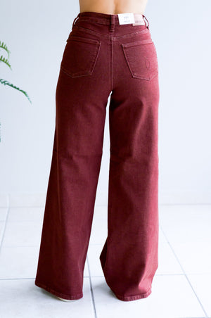 Judy Blue High Waist Retro Wide Leg with Twisted Seams Burgundy